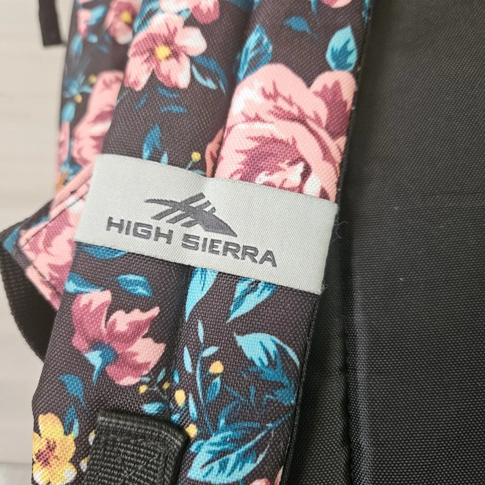 High Sierra Backpack Floral Rose Print Large Black Multi Pocket School Bag